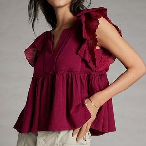 NWT Anthropologie Pink Ruffled Babydoll Top